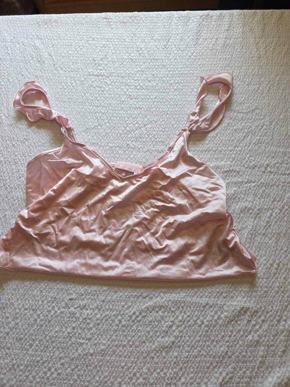 Juicy Couture Light Pink Satin Sleep Bralette with Rhinestone Logo M